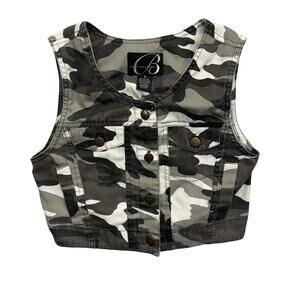 Vintage Trutus Biancarra Women's Size S Small White Winter Camo Jean Denim Vest